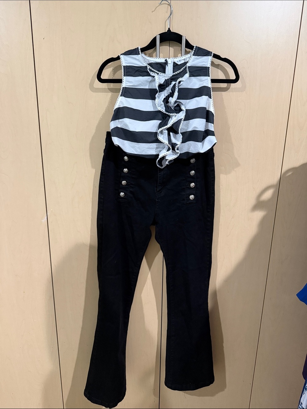 Black Women's Sailor-Style Jeans with High Button Detail